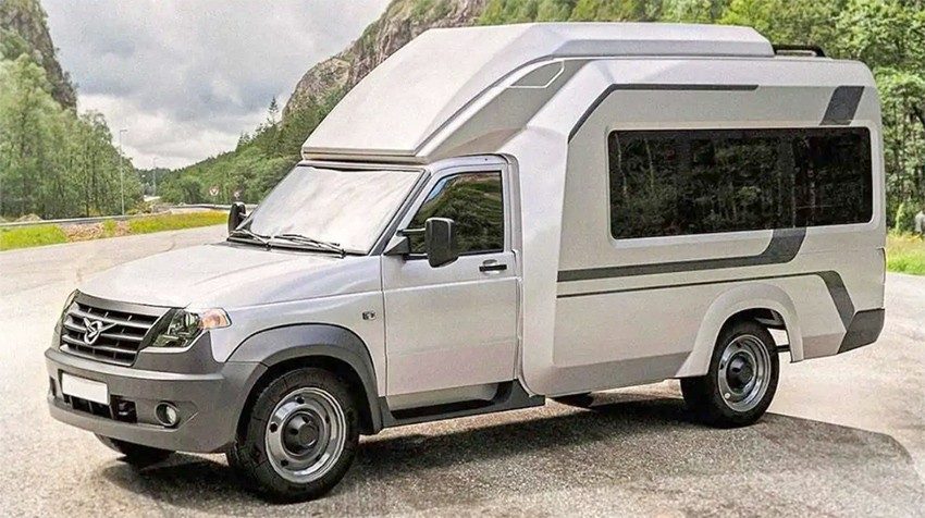 Cellule habitable fixe sur châssis cabine UAZ Profi