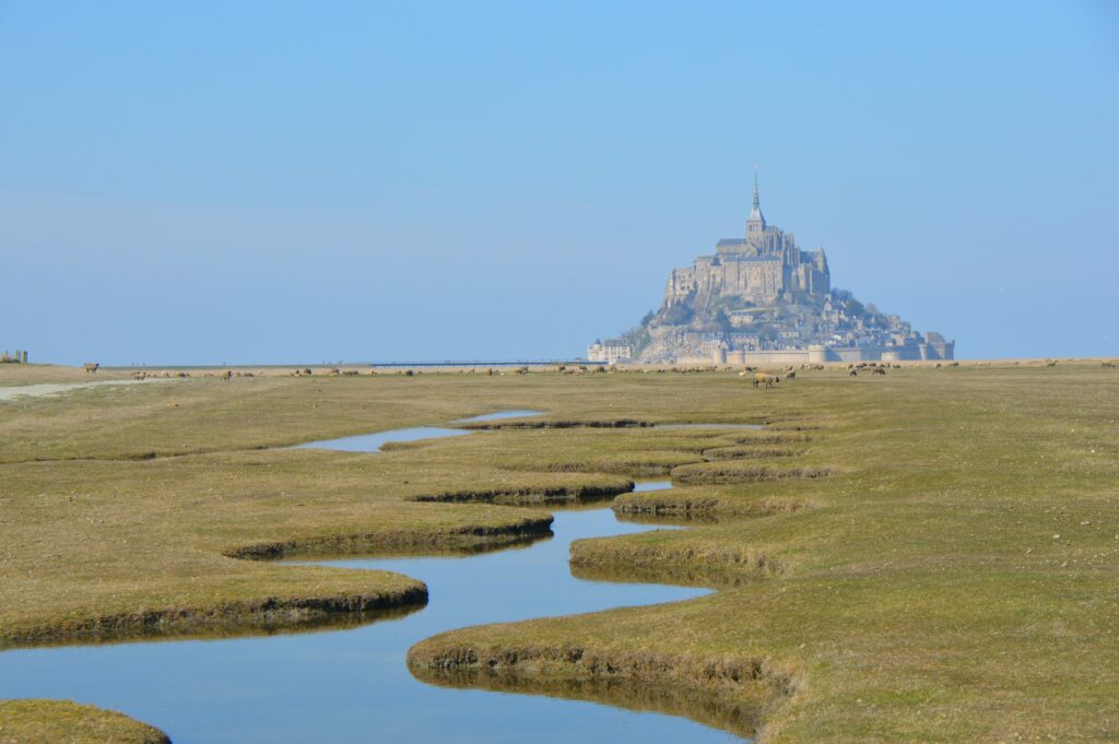 Le Mont Saint-Michel vu de l'aire de la Bidonniere.