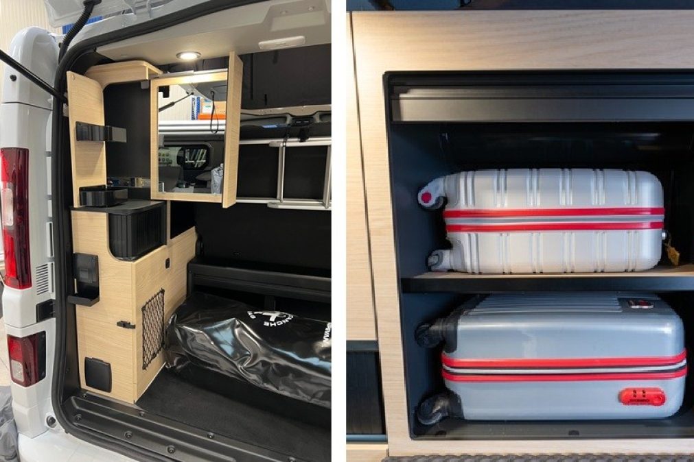 Cabinet de toilette et rangements optimisés, dont un prévu pour accueillir deux valises cabine, le Flex 5 est plus pratique que jamais !