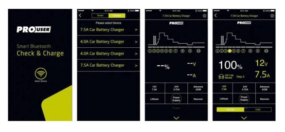 Paramètres sur smartphone du chargeur Pro-User IBC4000-B