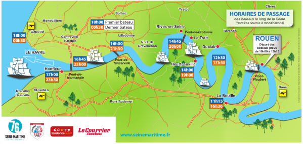 Les horaires de passage des navires de la Grande Armada sur la Seine le 16 juin 2019.