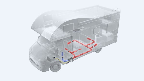 Chauffage Webasto Air Top Evo à air pulsé installé dans une capucine