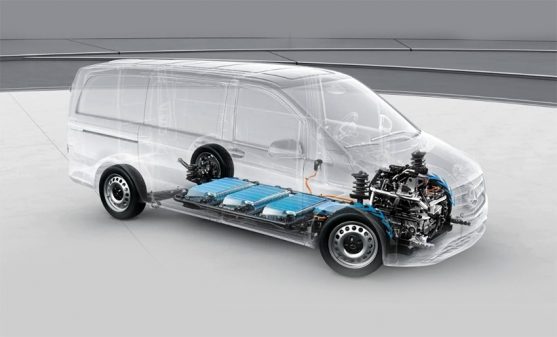 Implantation des batteries et du moteur électrique du Mercedes eVito
