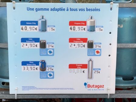 Prix du gaz en bouteilles, de marque Butagaz au 10 mars 2022.