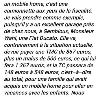 Exemple d'augmentation des taxes pour un camping-car en Wallonie.