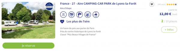 Voilà à quoi ressembleront les aires labellisées sur le site internet de Camping-Car Park.