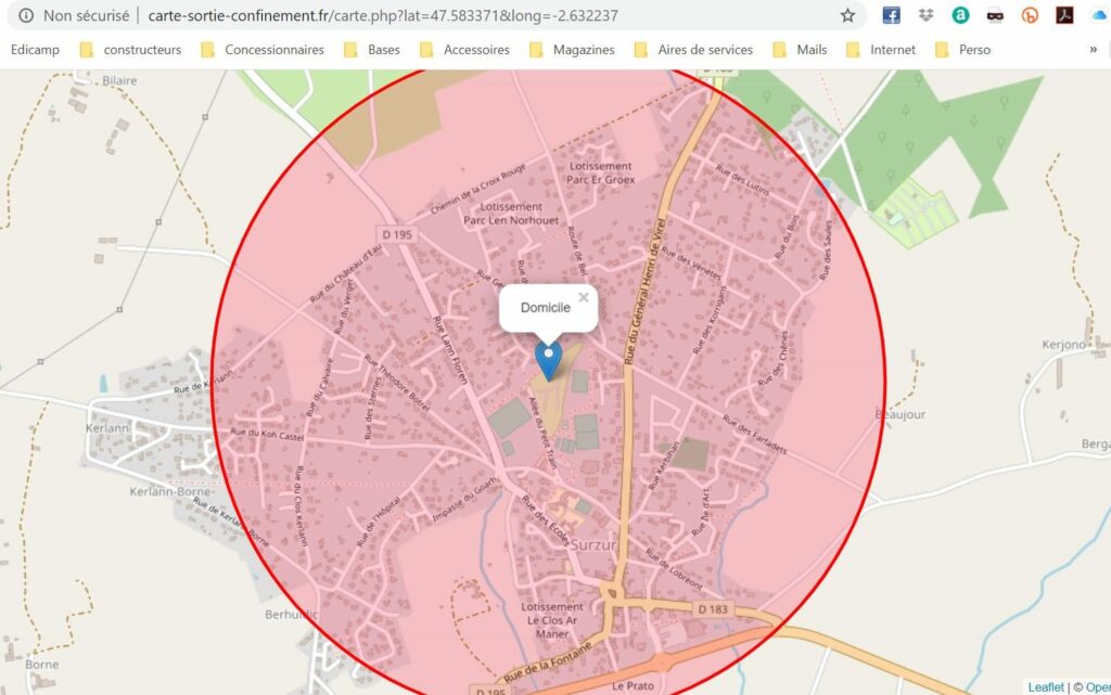 Nous avons pris comme adresse de confinement l'aire de Lann Floren