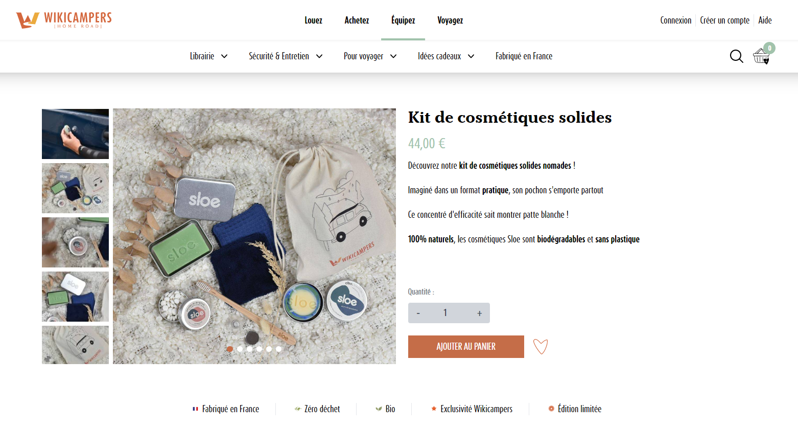 Page produit - kit de cosmétiques solides