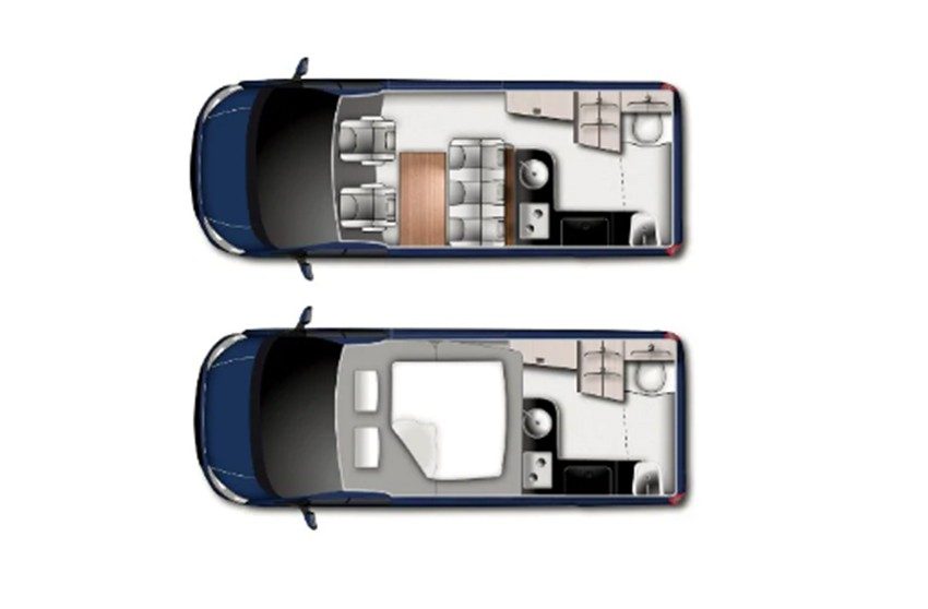 Plan jour et nuit du Ford Nugget Plus à toit relevable