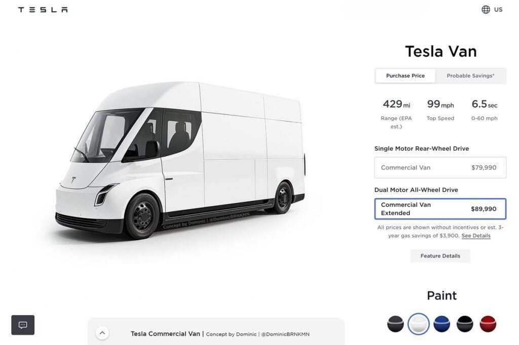 Le configurateur du Tesla Van.