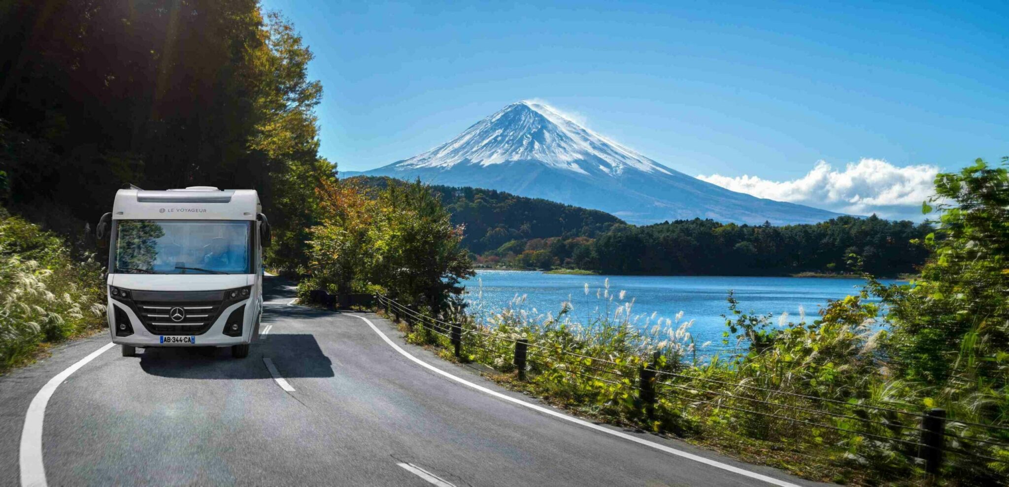 Mt Fuji in Japan and road at Lake Kawaguchiko