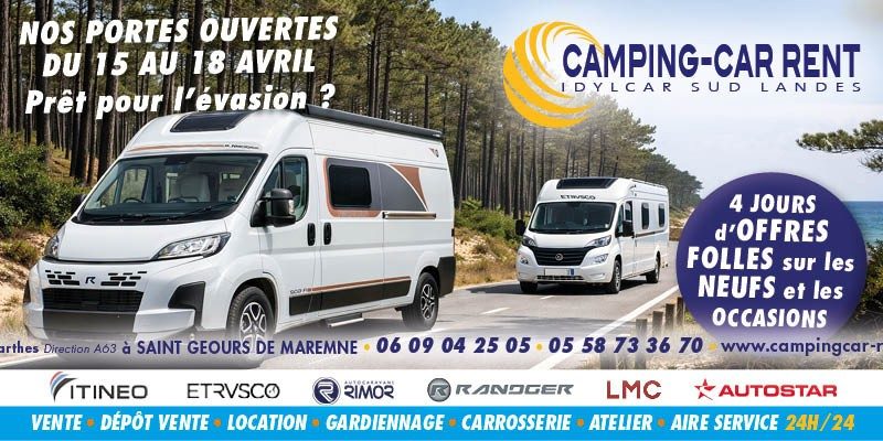 Camping-Car Rent vous invite à ses Portes Ouvertes du 15 au 18 avril 2026